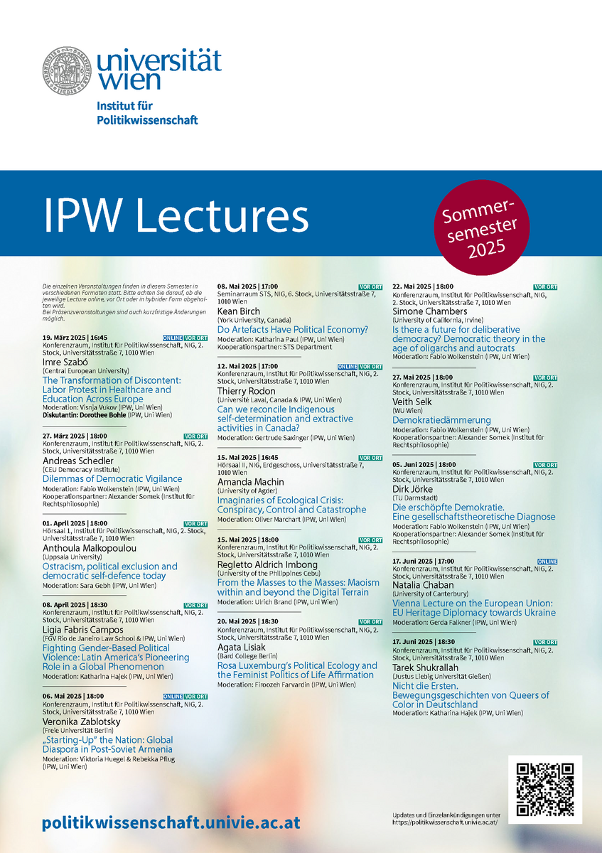 Overview poster of the international guest lecture and event series 