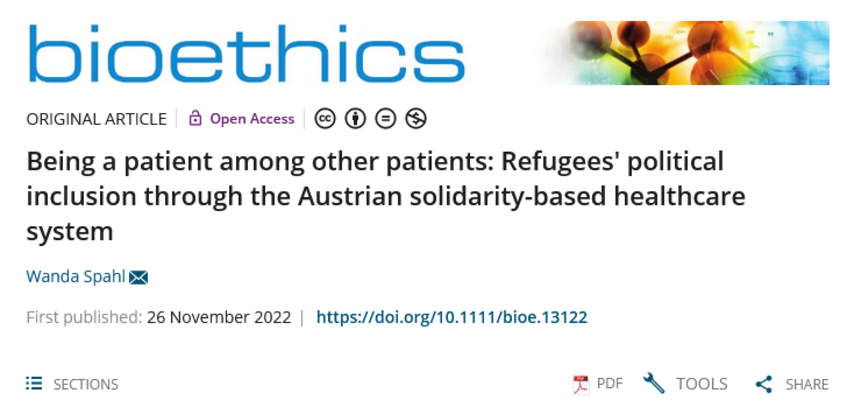 Screenshot vom Artikel, inklusive Bioethics Journal Logo