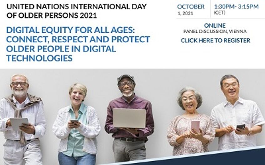 screenshot of event invitation, text on a white colored banner on top, diverse group of people pictured below